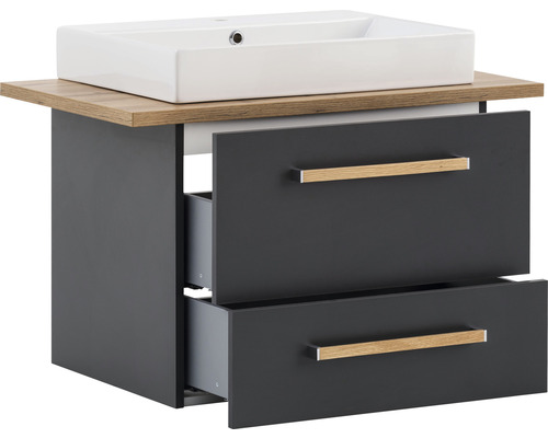 Waschtischunterschrank mit zwei Schubladen und Aufsatzwaschbecken
