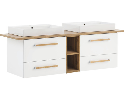 Set de meubles de salle de bains Möbelpartner Duo 165.2 mm blanc craie/chêne 5 pièces