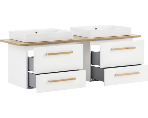 Meuble double vasque avec tiroirs et vasques à poser