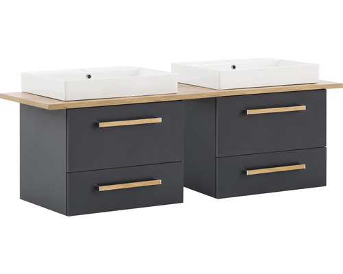 Set de meubles de salle de bains Möbelpartner Duo 165.2 mm anthracite/chêne 5 pièces