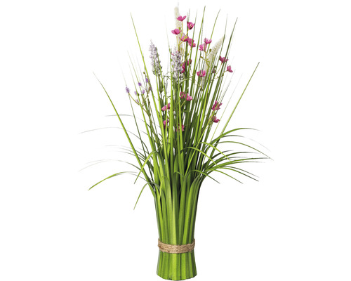 Plante artificielle bouquet d'herbe en fleurs h 48 cm rose