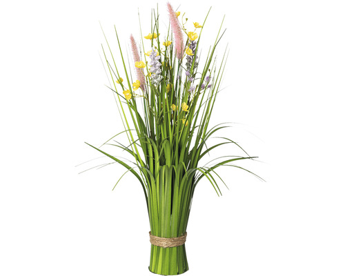 Plante artificielle bouquet d'herbe en fleurs h 48 cm jaune