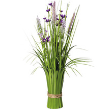 Bouquet décoratif avec fleurs artificielles et graminées, lié avec une ficelle