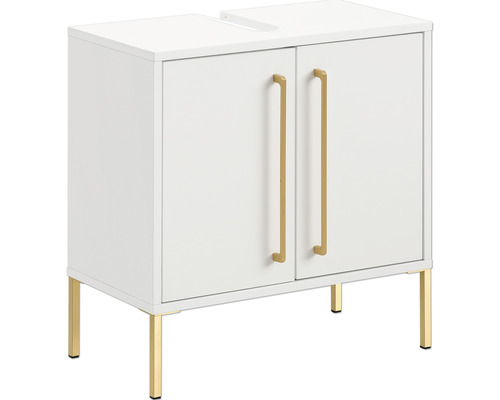 Waschbeckenunterschrank Möbelpartner Sarah BxHxT 57.1x61.2x30.1 cm kreideweiss Weisser Waschtischunterschrank mit zwei Türen und goldenen Griffen und Füssen
