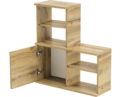 Étagère avec porte et compartiments ouverts