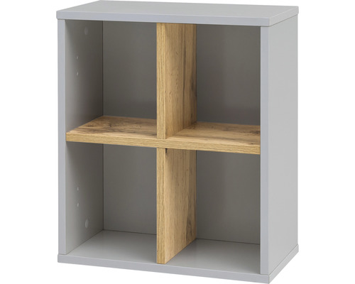 Étagère murale Möbelpartner Padua lxhxp 40.5x48.3x20.5 cm platine-chêne clair Étagère grise à quatre compartiments