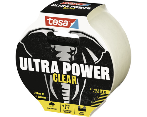 Tesa Ultra Power Clear Klebeband, 20 Meter mal 48 Millimeter, wetterfest und temperaturbeständig