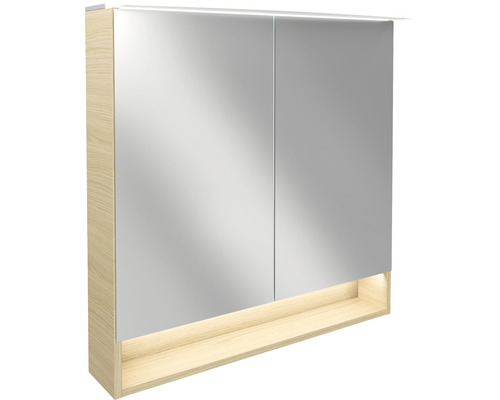 Armoire de toilette FACKELMANN B.style LED lxhxp 80x80.9x23.1 cm chêne sable Armoire de toilette à miroir avec éclairage et compartiment de rangement