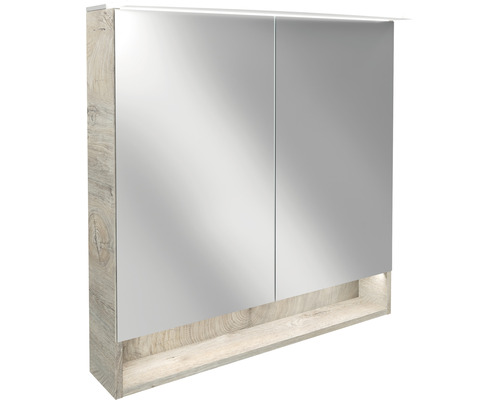 Armoire de toilette FACKELMANN B.style LED lxhxp 80x80.9x23.1 cm nature oak Armoire de toilette avec deux portes et compartiment de rangement