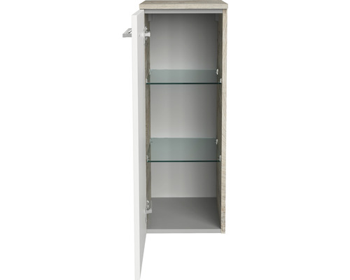 Offener Badezimmerschrank mit zwei Glasböden