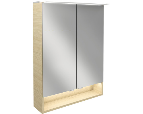 Armoire de toilette FACKELMANN B.style LED lxhxp 60x80.9x23.1 cm chêne sable Armoire de toilette à miroir avec deux portes et tablette