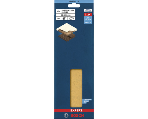 Bosch Expert Set de feuilles abrasives, 93x230mm, grain P60, P80 et P120