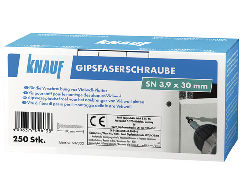 Vis pour plaques de plâtre Knauf SN 3,9 x 30 mm paquet = 250 pces
