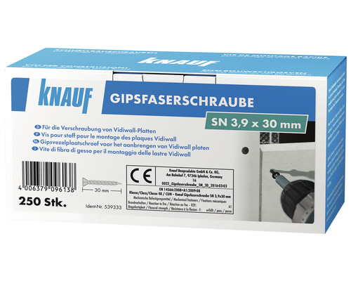 Vis pour plaques de plâtre Knauf SN 3,9x30 mm paquet = 250 pces