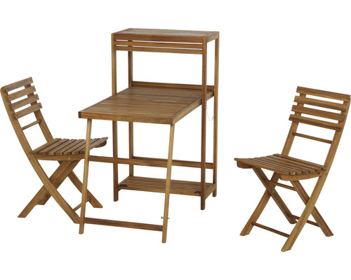 Ensemble de jardin en bois avec table pliante et deux chaises pliantes