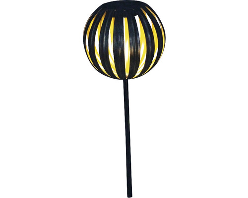 Dekorative Gartenleuchte mit kugelförmigem Lampenschirm und Erdspieß.