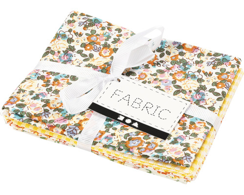 Tissu patchwork jaune, 45x55 cm, 4 pièces/1 paquet Pile de carrés de tissu à motif floral, attachés avec un ruban