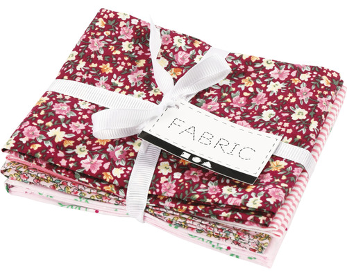 Tissu patchwork rose, 45x55 cm, 4 pièces/1 paquet Pile de carrés de tissu à motifs floraux, liés par un ruban