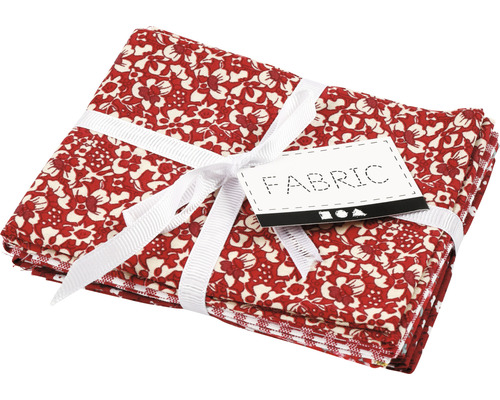Tissu patchwork rouge, 45x55 cm, 4 pièces/1 paquet Pile de carrés de tissu à motifs floraux avec ruban