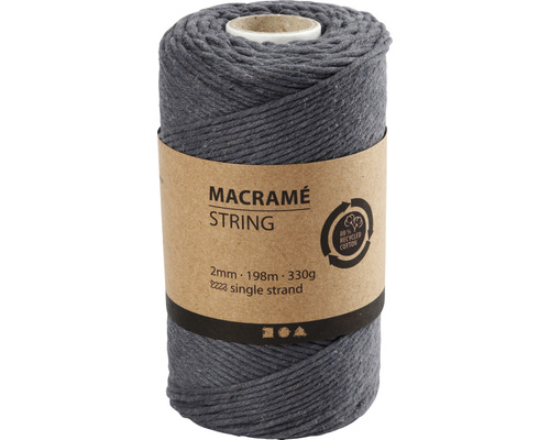 Makramee-Garn, grau, 2 mm, 198 m/1 Rolle Spule Makramee Garn, 2 mm dick, 198 m lang, 330 g schwer