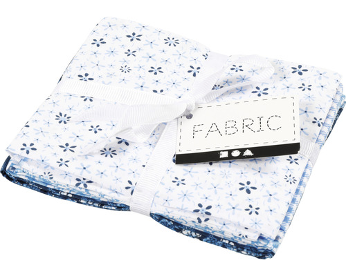 Tissu patchwork bleu, 45x55 cm, 4 pièces/1 paquet Pile de carrés de tissu à motif floral avec ruban