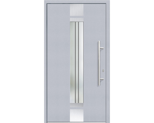 Porte d'entrée aluminium PVC Smart A400 RC 2 gris 1100x2100 mm droite avec kit de ferrures, poignée barre, cylindre profilé avec 3 clés