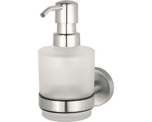 Seifenspender zur Wandmontage mit mattiertem Glasbehälter und Edelstahlpumpe