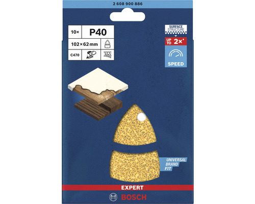Bosch Expert Set de feuilles abrasives P40, 10 pièces, 102x62 millimètres