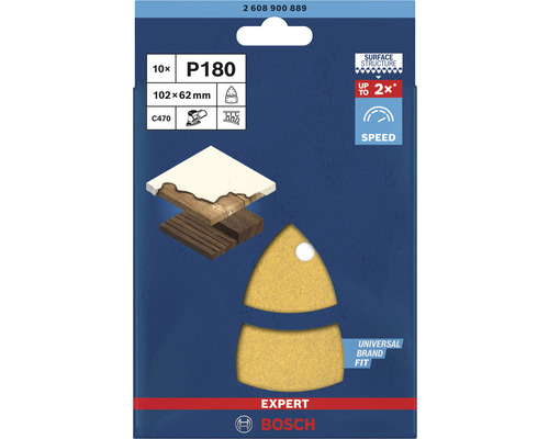 Bosch Expert Set de feuilles abrasives, grain P180, 102x62 millimètres, 10 pièces