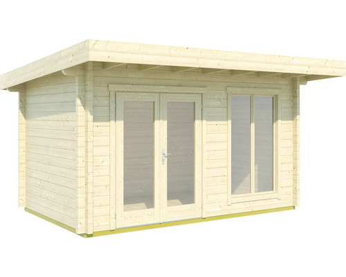 Abri de jardin en bois avec fenêtres et porte double