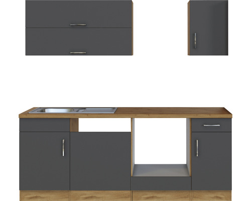 Cuisine complète avec évier, meubles bas et meubles hauts