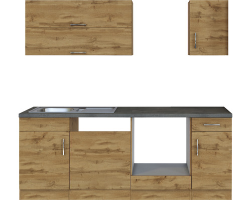 Cuisine équipée avec évier et meubles hauts et bas