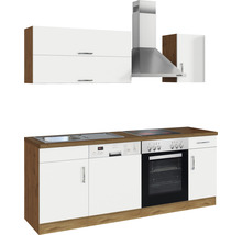 Küchenzeile mit Geräten Held Möbel Sorrento 210 cm Frontfarbe weiss Korpusfarbe eiche 1003.6279