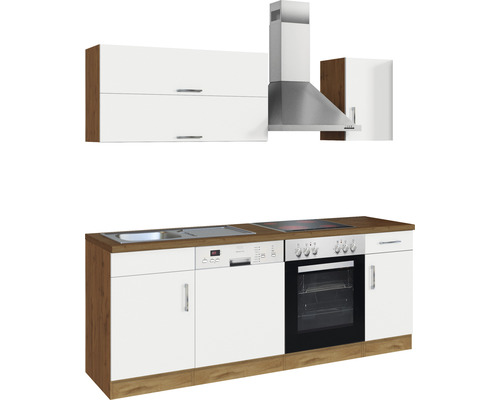 Küchenzeile mit Geräten Held Möbel Sorrento 210 cm Frontfarbe weiss Korpusfarbe eiche 1003.6279