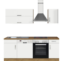 Küchenzeile mit Geräten Held Möbel Sorrento 210 cm Frontfarbe weiss Korpusfarbe eiche 1003.6279