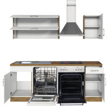 Küchenzeile mit Geräten Held Möbel Sorrento 210 cm Frontfarbe weiss Korpusfarbe eiche 1003.6279