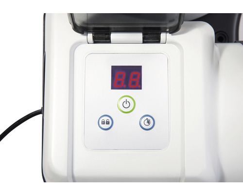 Panneau de commande avec affichage numérique et symboles pour verrouillage, minuterie et interrupteur marche/arrêt