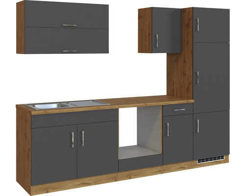 Cuisine complète avec évier, meubles bas, meubles hauts et meuble pour appareils intégrés