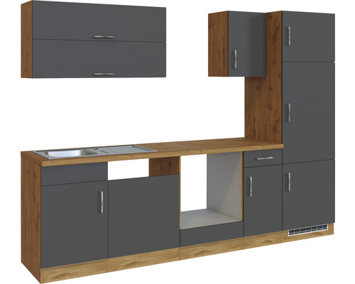 Cuisine équipée avec évier et meubles hauts et bas