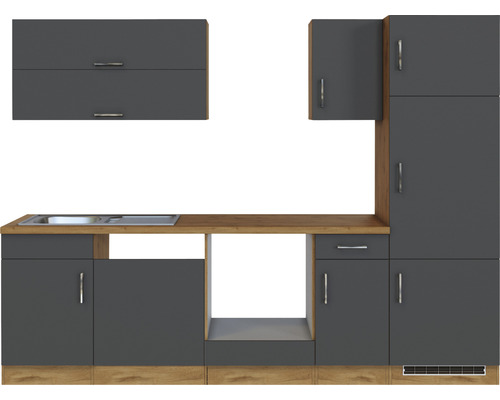 Cuisine équipée avec évier, meubles hauts et meubles bas