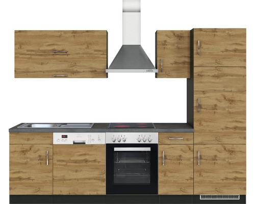 Cuisine complète avec évier, lave-vaisselle, cuisinière, four, hotte et placards