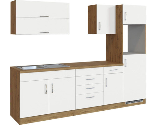 Küchenzeile mit Spüle, Schubladen und Schränken