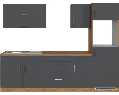 Cuisine linéaire avec évier, placards et tiroirs