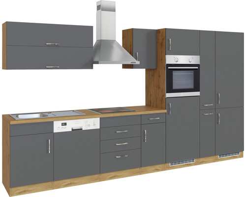 Cuisine complète avec évier, lave-vaisselle, tiroirs, cuisinière, hotte et four