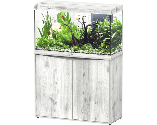 Kit complet d'aquarium aquatlantis Splendid 200 y compris éclairage LED, filtre, meuble bas frêne blanc