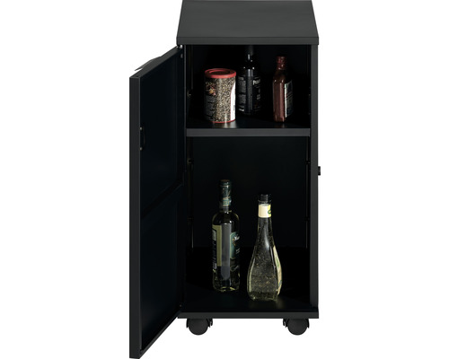 Armoire d''extérieur noire avec étagères et boissons