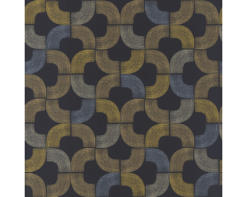 Vliestapete 477313 Grafisch schwarz gold Tapete mit geometrischem Muster aus Halbkreisformen