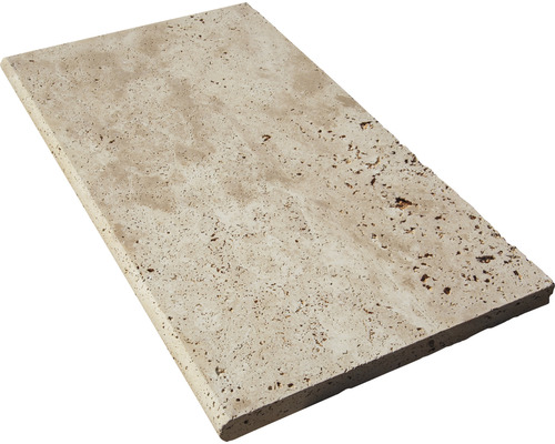 Margelle de bordure de piscine Flairstone Roma élément droit beige 1 côté long arrondi 61 x 35 x 3 cm