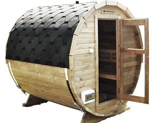 Sauna tonneau en bois de pin thermo-chauffé 4 214.5x228.5x200 cm