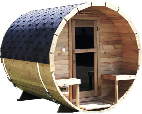 Sauna tonneau en bois de pin thermo-chauffé 6 214.5x228.5x250 cm